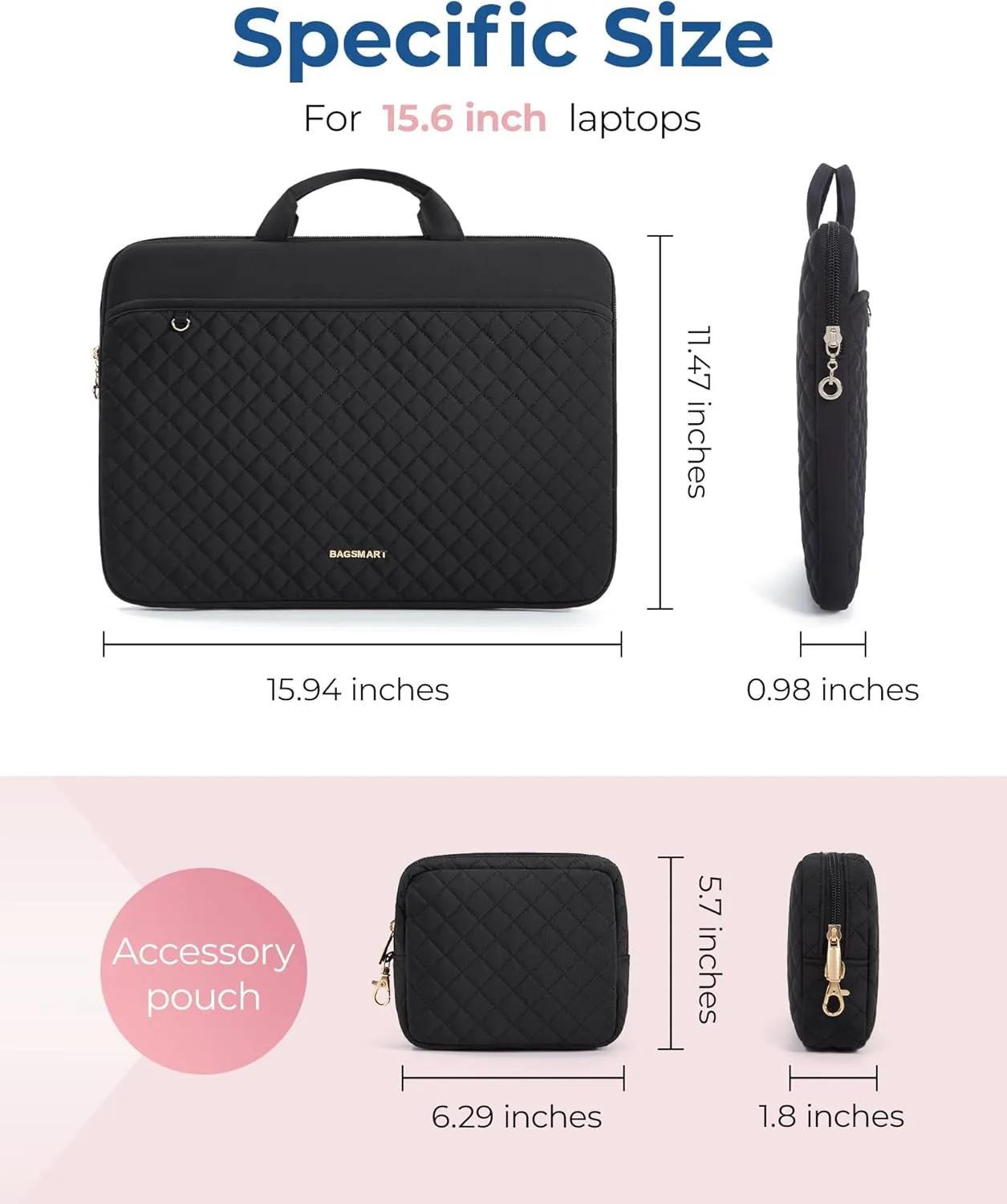 BAGSMART 15-16 inch Laptop Case, Puffy Padded Laptop Sleeve Bag for Women, Portable MacBook Air 13 inch Case Sleeve, Black