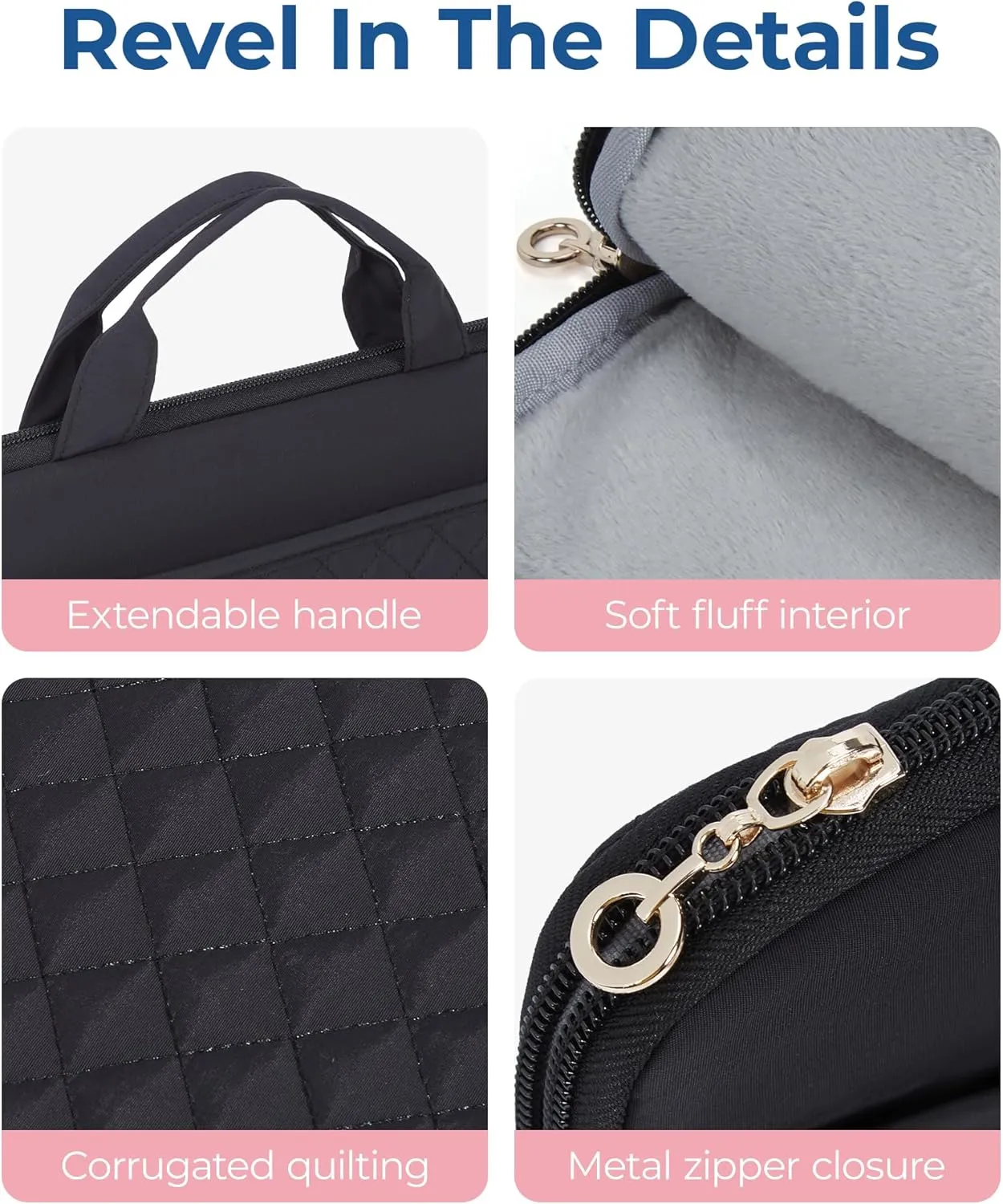 BAGSMART 15-16 inch Laptop Case, Puffy Padded Laptop Sleeve Bag for Women, Portable MacBook Air 13 inch Case Sleeve, Black
