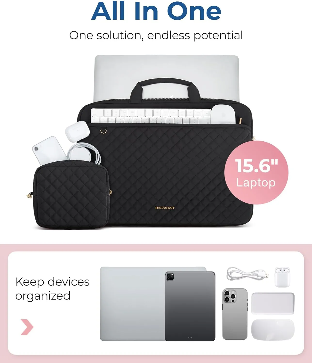 BAGSMART 15-16 inch Laptop Case, Puffy Padded Laptop Sleeve Bag for Women, Portable MacBook Air 13 inch Case Sleeve, Black