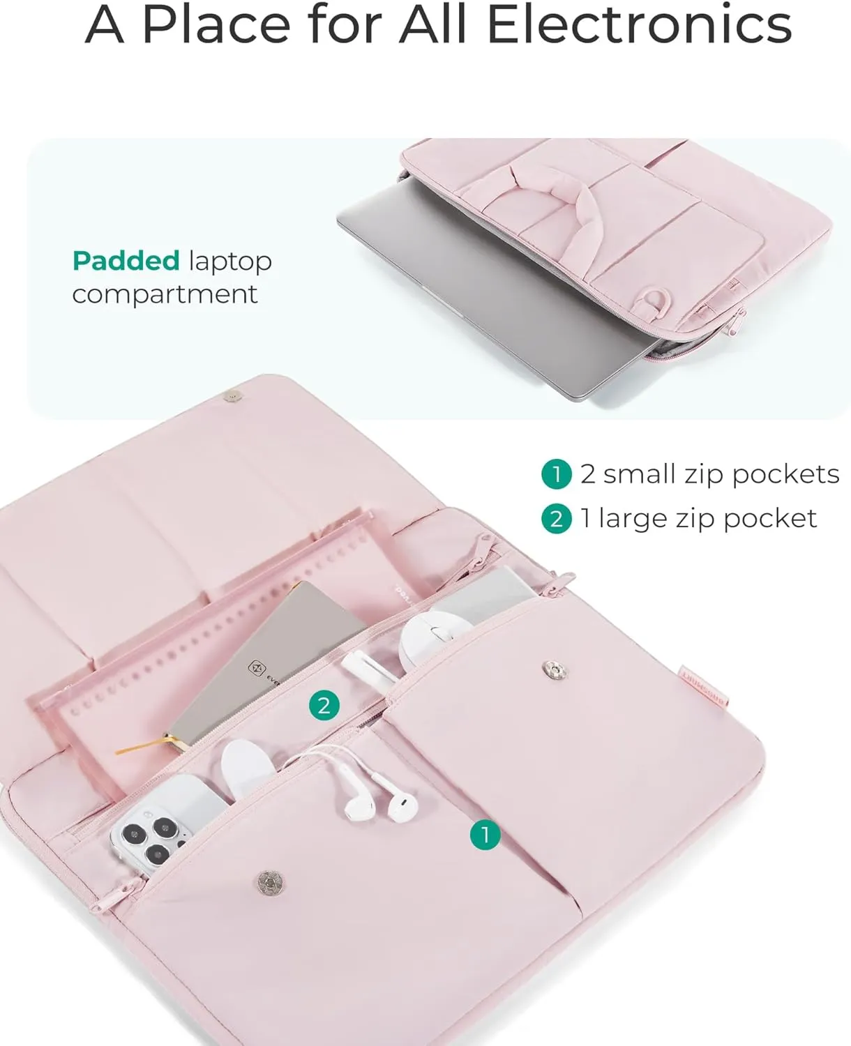 BAGSMART 15-16 Inch Laptop Case Sleeve, Padded Lightweight Laptop Bag with strap for MacBook Air/Pro, Shockproof Water Resistant Laptop Cover Compatible for 15.6 Macbook Dell HP Lenovo Asus, Beige