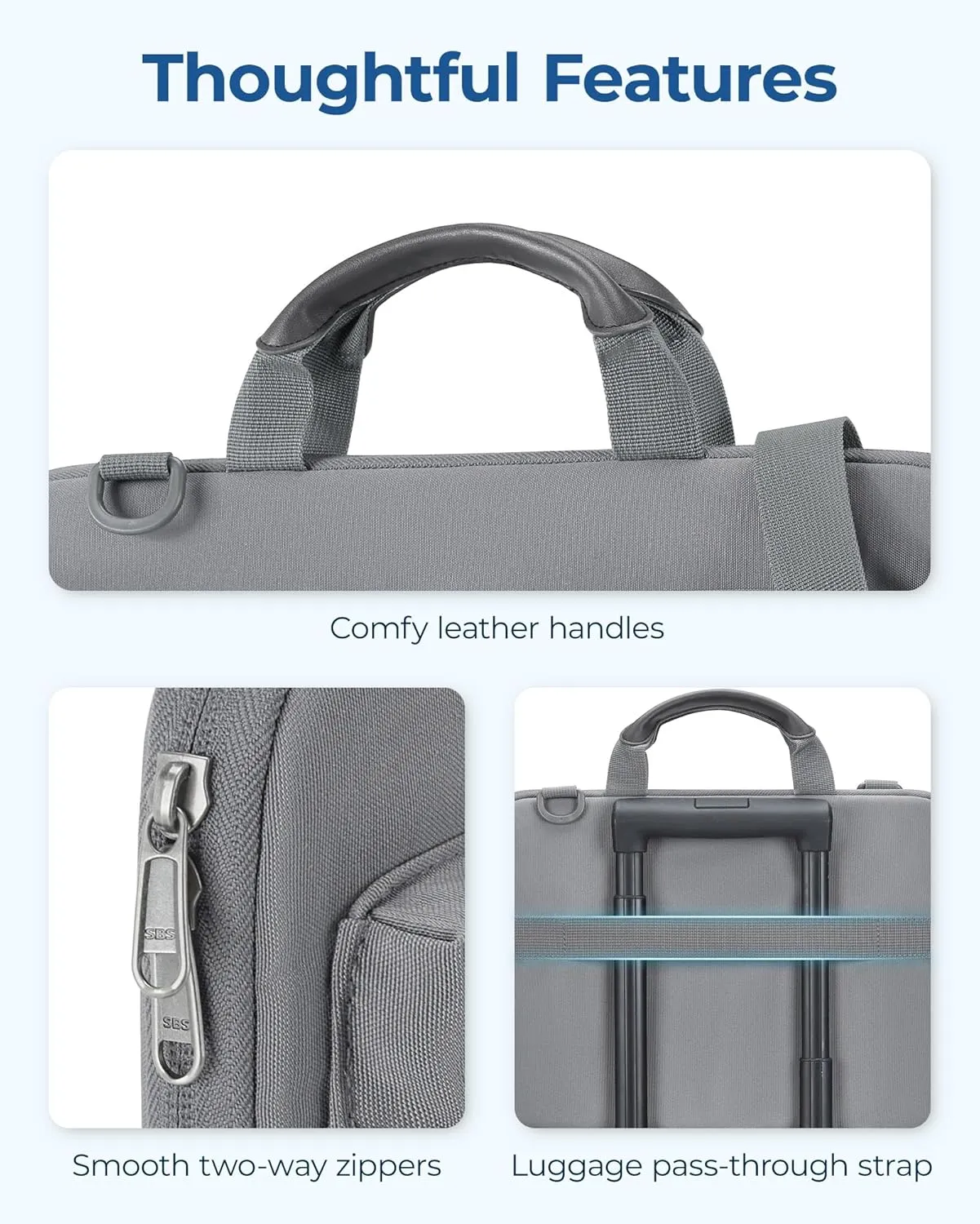 BAGSMART 15-16 Inch Laptop Case Sleeve with Shoulder Strap,Protective 15.6 Laptop Bag for Men & Women,Carring Macbook Air Pro Case Laptop Cover for Travel/Business Fitted Dell HP Lenovo, Dark Grey