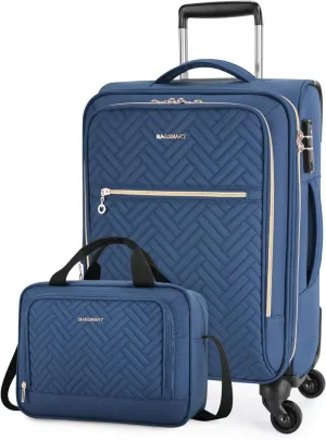 BAGSMART 20 Inch Carry On Suitcase with Expandable Capacity, Lightweight, TSA Lock, Dark Blue, Polyester