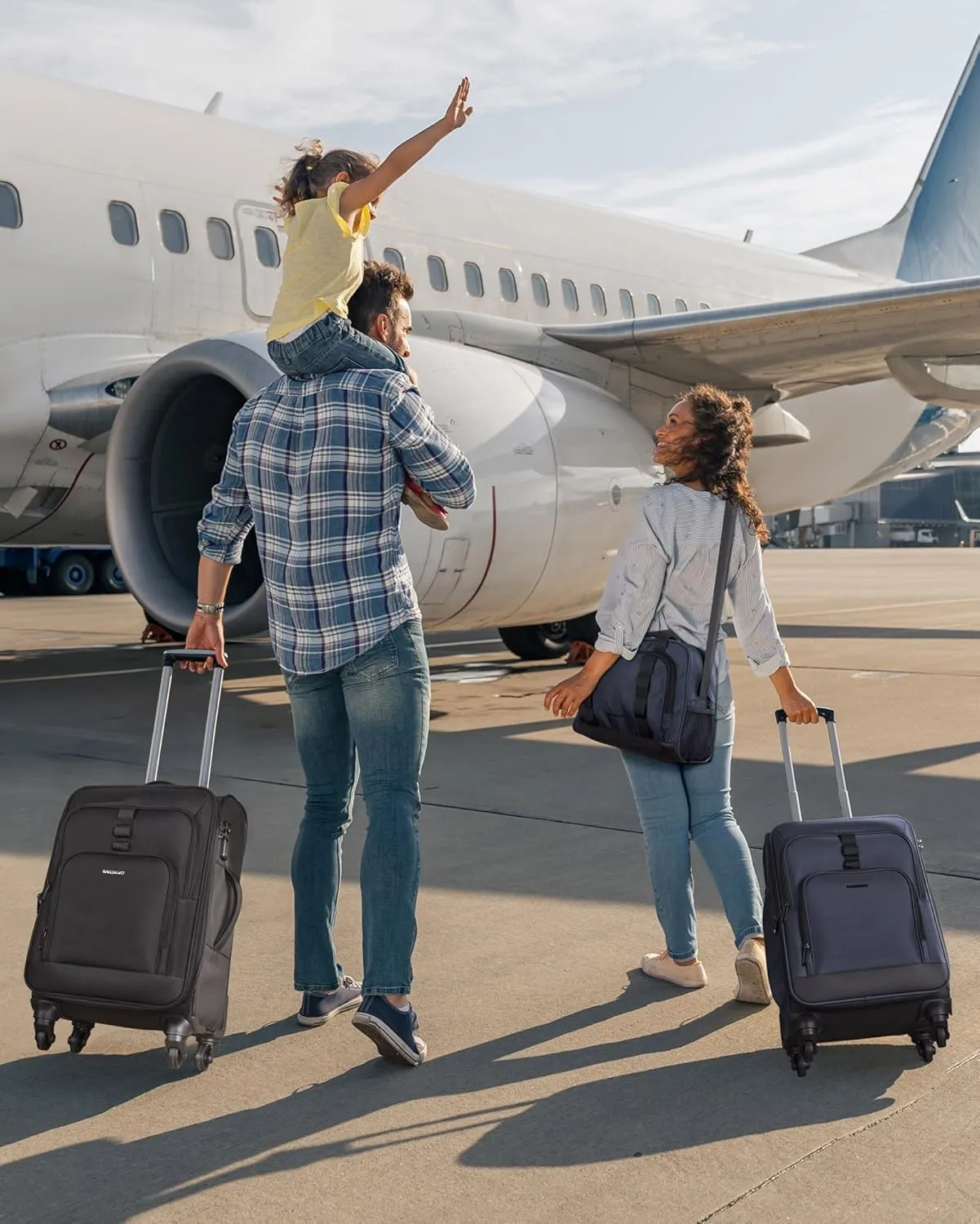 BAGSMART Expandable 20 inch Carry on Luggage Airline Approved, Lightweight Carry on Suitcase with Spinner Wheels, Family Travel Suitcase with Duffle Bag - Dark Blue