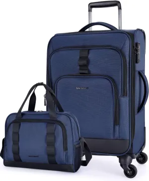 BAGSMART Expandable 20 inch Carry on Luggage Airline Approved, Lightweight Carry on Suitcase with Spinner Wheels, Family Travel Suitcase with Duffle Bag - Dark Blue