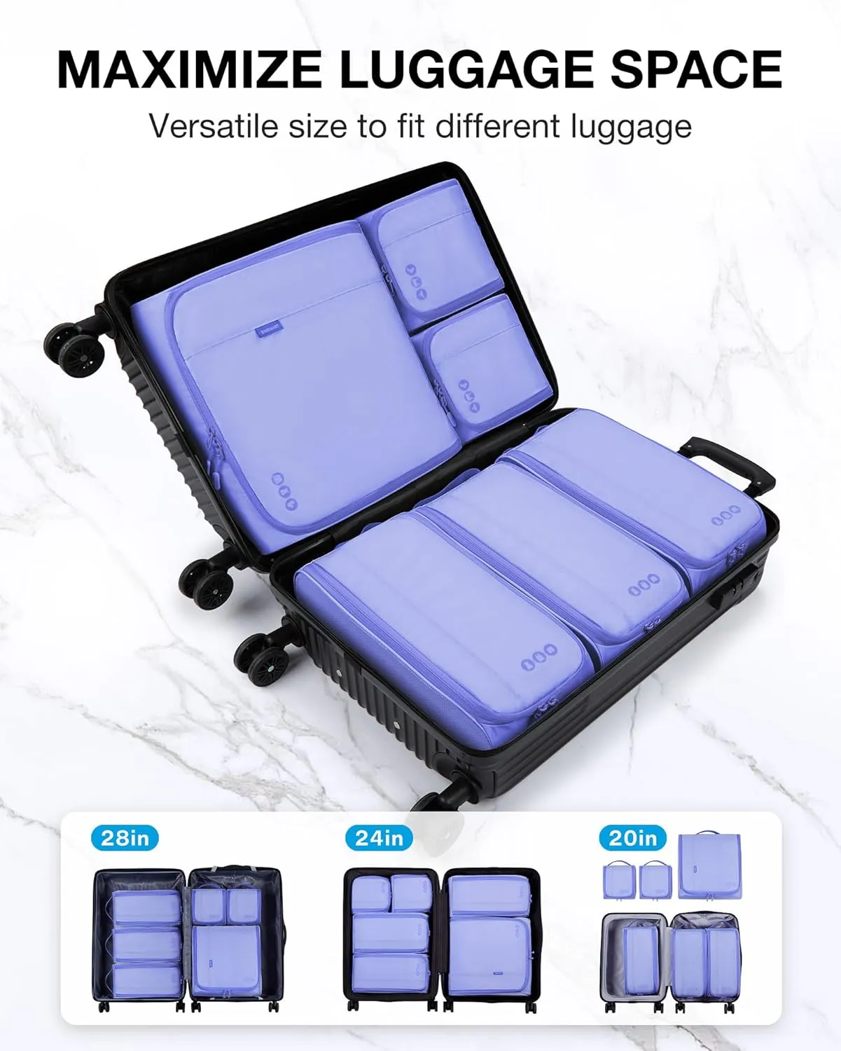 BAGSMART Keep Shape Packing Cubes for Travel, 6 Set Travel Cubes for Packing, Lightweight Suitcase Organizer Bags Set for Travel Essentials