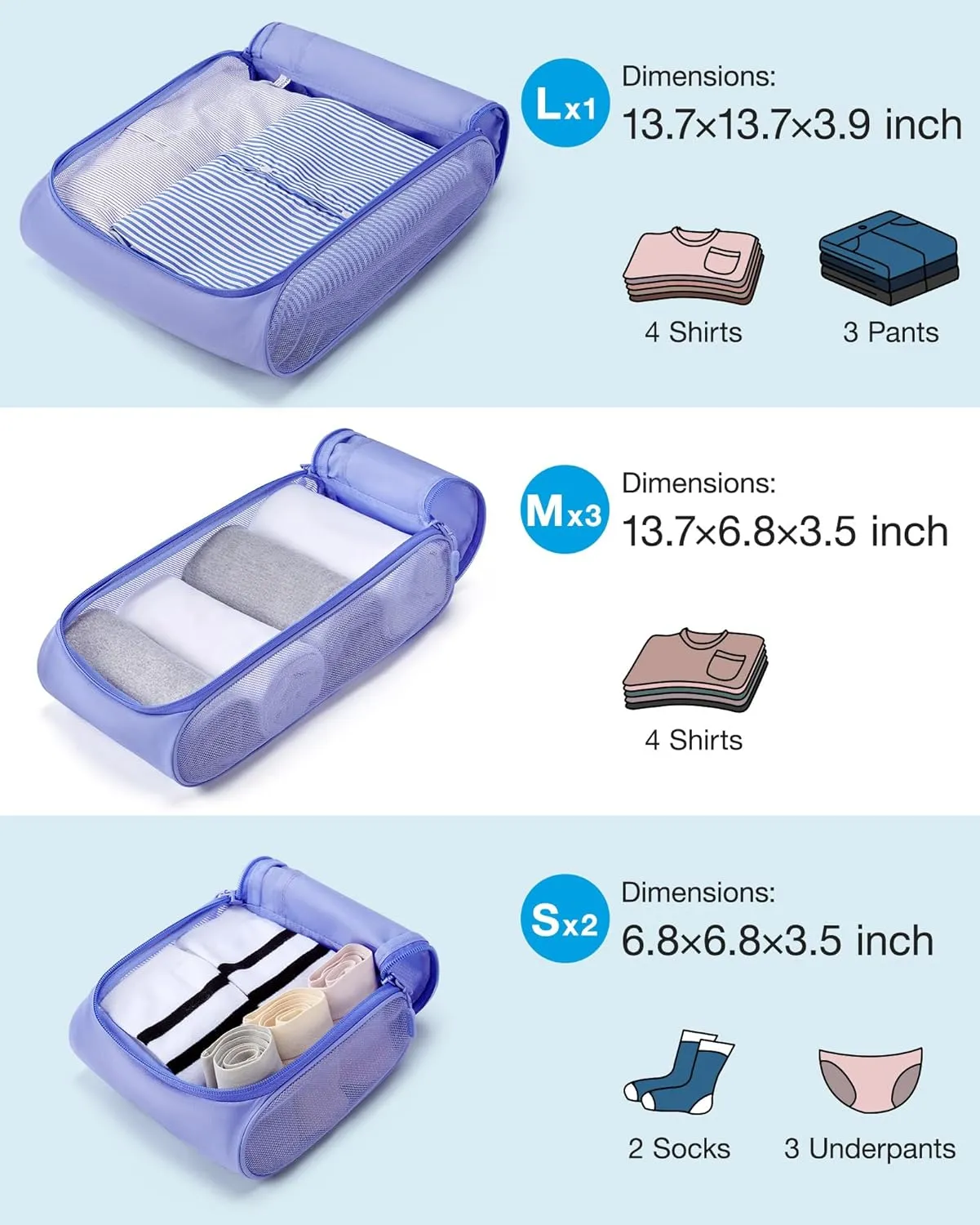 BAGSMART Keep Shape Packing Cubes for Travel, 6 Set Travel Cubes for Packing, Lightweight Suitcase Organizer Bags Set for Travel Essentials