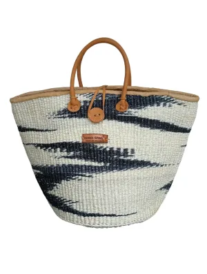Balance Peace Handwoven Sisal Tote Bag, Lightweight Market Basket with Leather Strap Handles and Button Closure, Large Straw Purse Perfect for Travel, Handmade Summer Beach Tote Handbag for Women