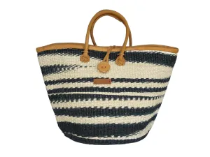 Balance Sisal Fiber Handwoven African Tote Bag, Market Economical Grocery Shopping Bags with Leather Strap Handles and Zipper Closure, Summer Beach Handbag, Straw Shoulder Purse for Women Travel