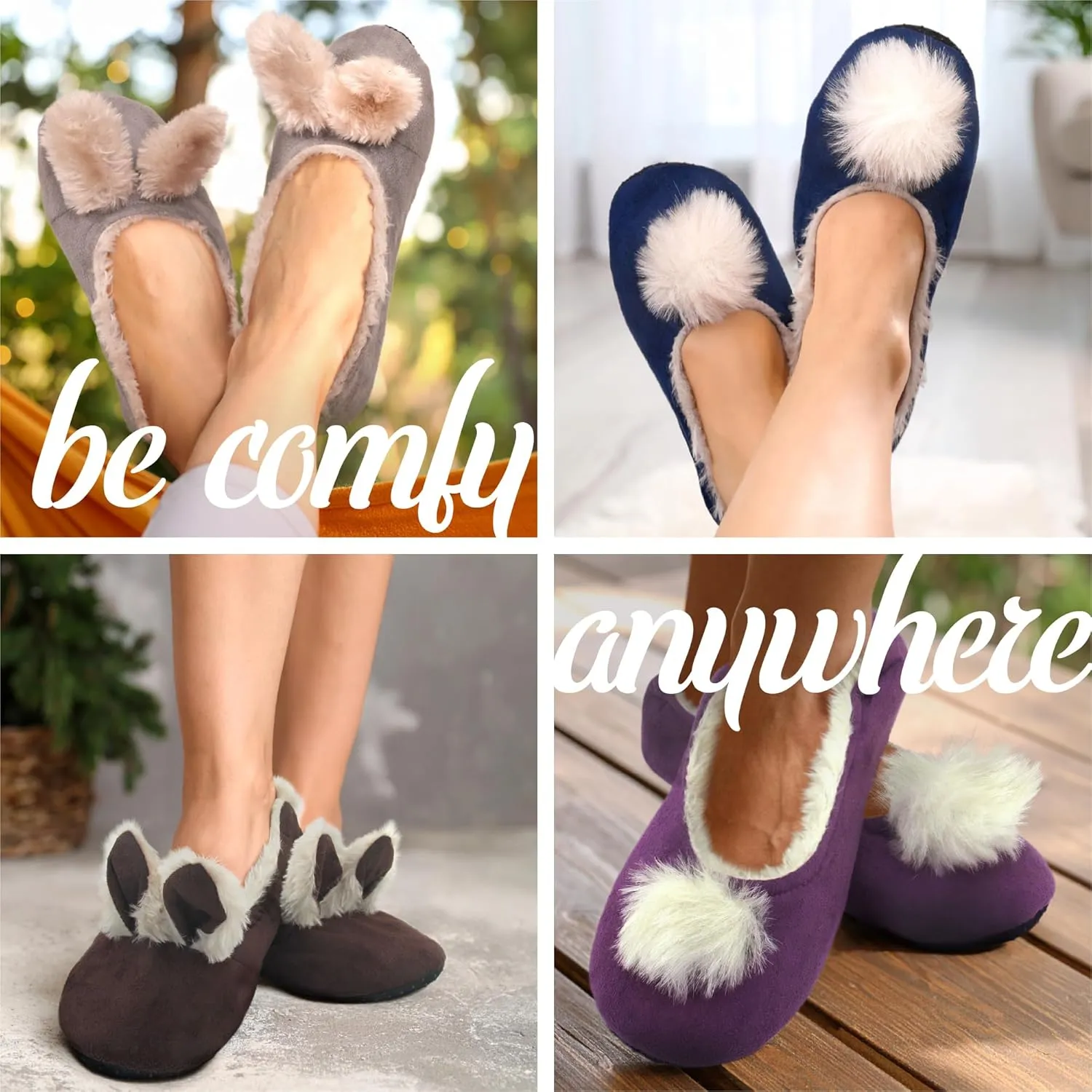 BambooMN Adult Women's Footies Slippers Non-Slip Lined Home Travel Socks - Varies Style and Colors - Value Pack