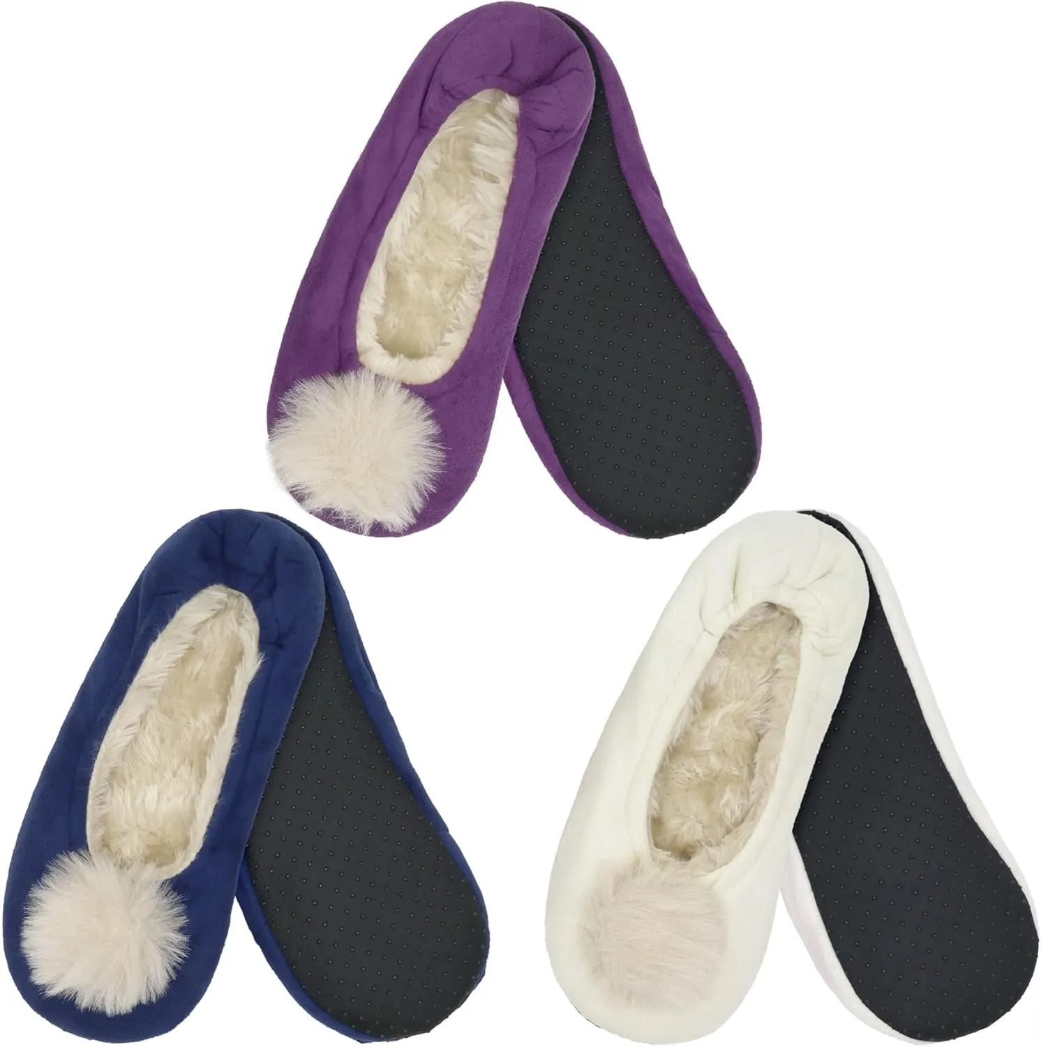 BambooMN Adult Women's Footies Slippers Non-Slip Lined Home Travel Socks - Varies Style and Colors - Value Pack