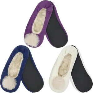 BambooMN Adult Women's Footies Slippers Non-Slip Lined Home Travel Socks - Varies Style and Colors - Value Pack
