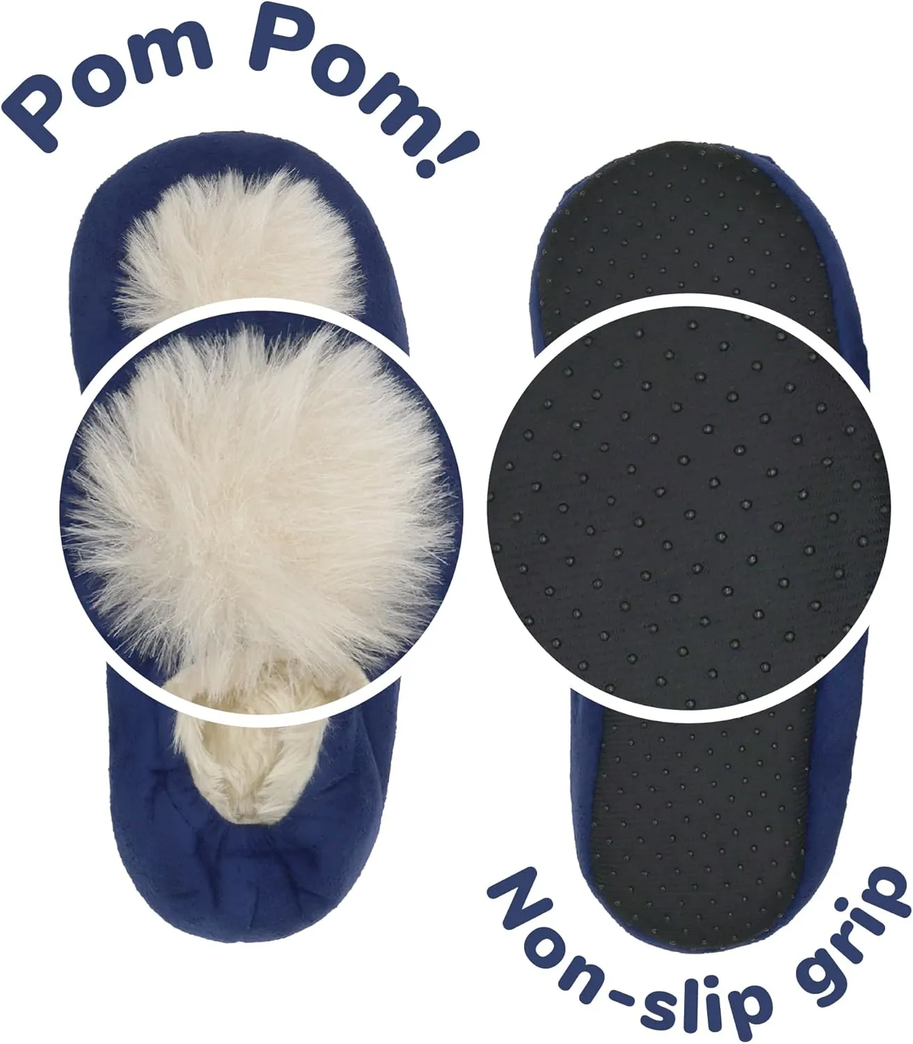 BambooMN Adult Women's Footies Slippers Non-Slip Lined Home Travel Socks - Varies Style and Colors - Value Pack