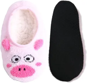 BambooMN Kid/Youth Warm Microfiber Travel Animal Cozy Fuzzy Slippers Non-Slip Lined Socks/Shoes, 3 Pairs