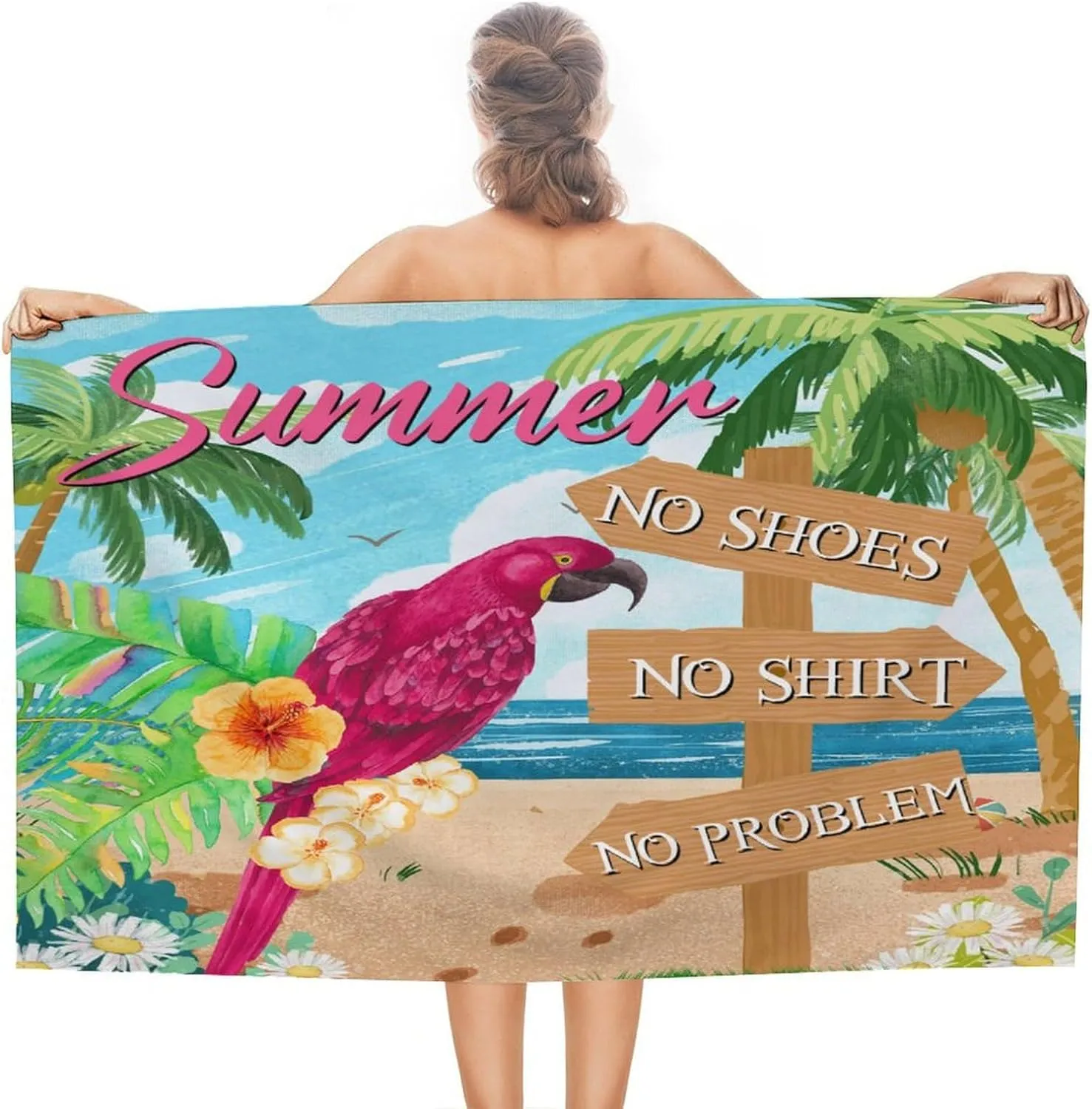 Bar Open No Shoes No Shirt No Problem Beach Bath Towel No-Shrink 31x51 Lightweight Microfiber Camping Gym Cruises Travel Towels Rustic Happy Hour Pool Beach Travel Towel Vacation Gift Bridesmaid Gifts