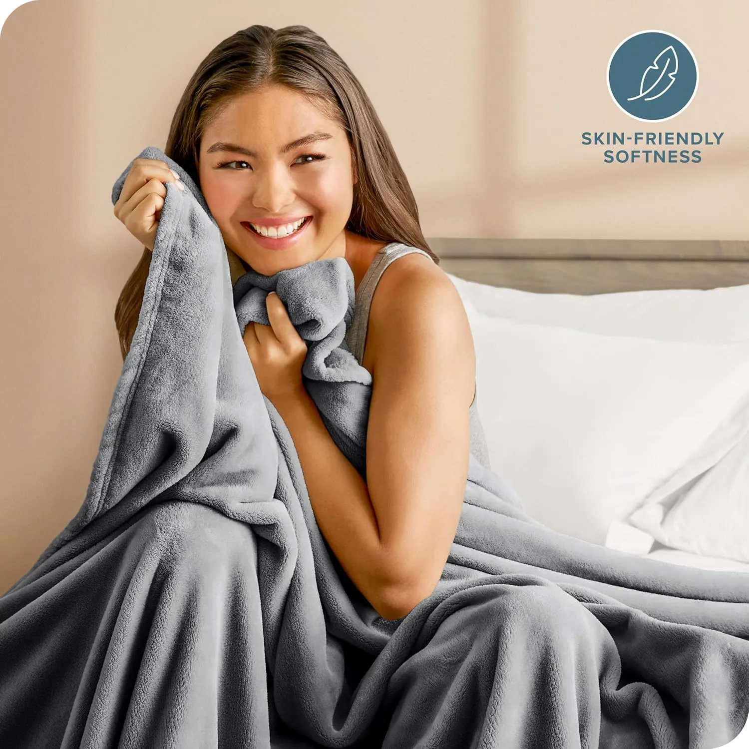 Bare Home Fleece Microplush Blanket - Extra Long - Lightweight Throw for Bed, Sofa, Couch, Movie Night, Camping, and Travel - Cabin Blanket (Twin/Twin XL, Grey)