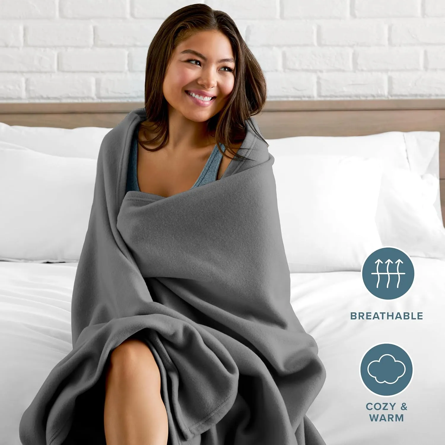 Bare Home Polar Fleece Blanket - Extra Long - Grey - Warm & Cozy - Premium Fleece Throw for Bed, Sofa, Camping, Travel and Cold Nights - Lightweight Blanket (Twin/Twin XL, Grey)