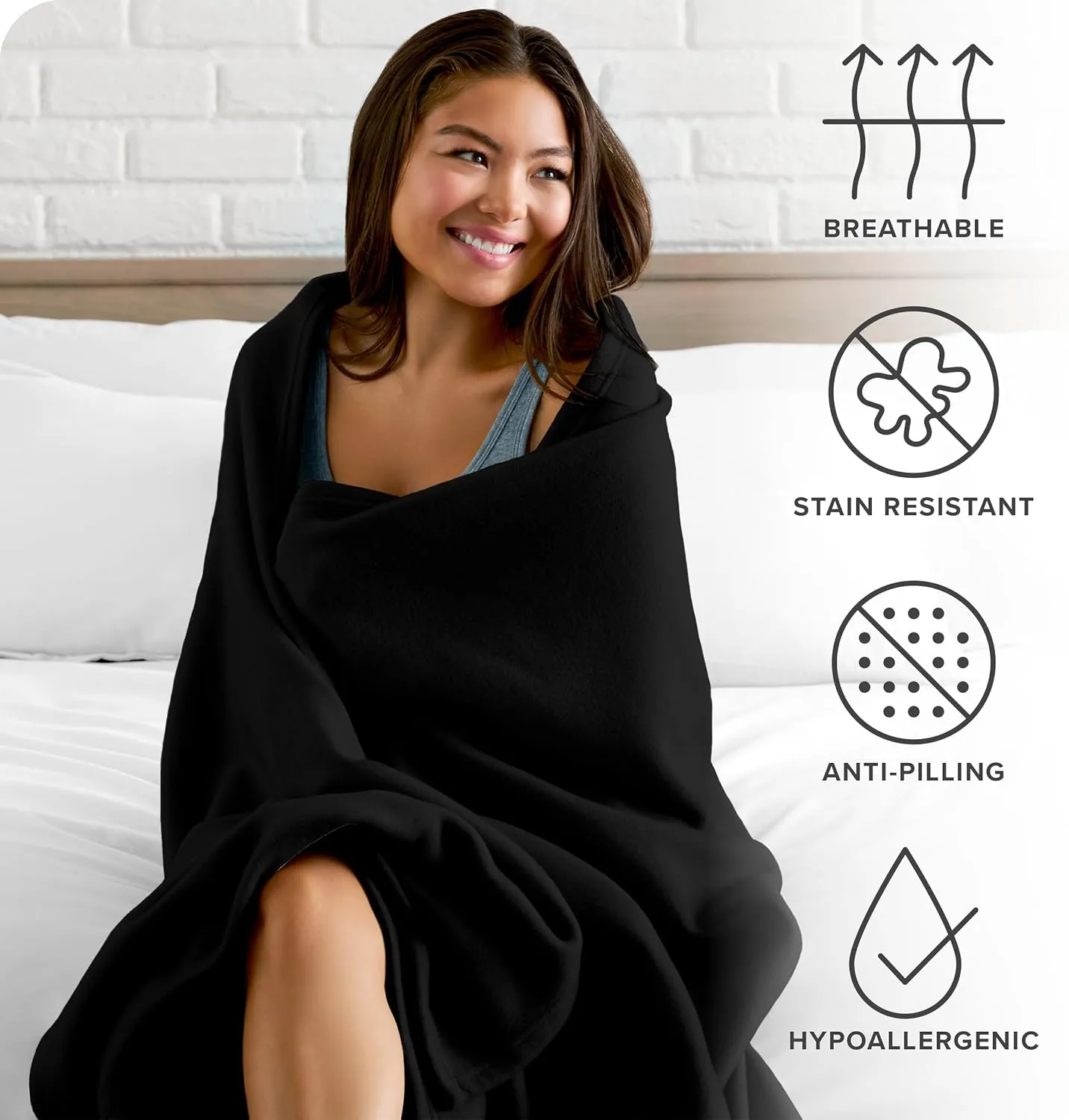Bare Home Polar Fleece Blanket - Full/Queen - Black - Warm & Cozy - Premium Fleece - Throw for Bed, Sofa, Camping, Travel and Cold Nights - Lightweight Blanket (Full/Queen, Black)