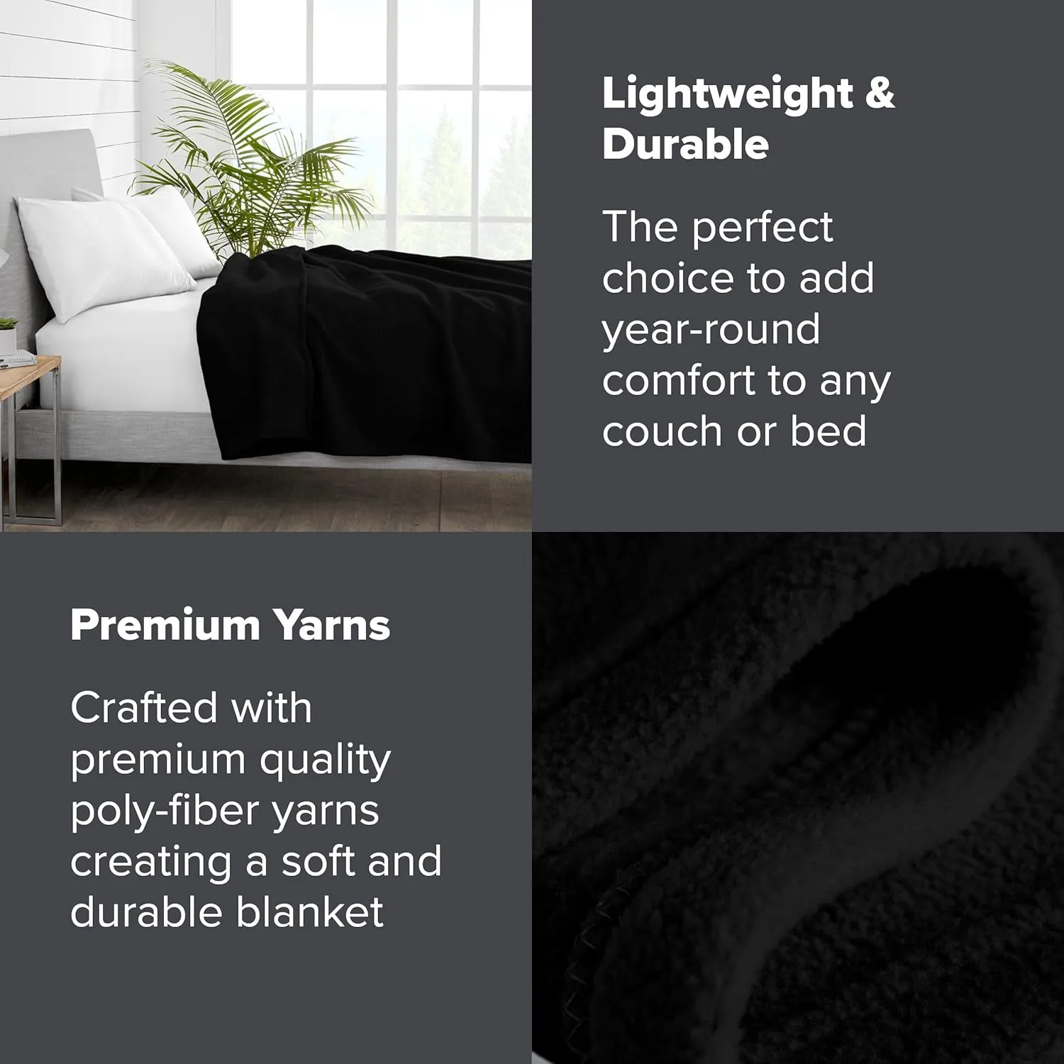 Bare Home Polar Fleece Blanket - Full/Queen - Black - Warm & Cozy - Premium Fleece - Throw for Bed, Sofa, Camping, Travel and Cold Nights - Lightweight Blanket (Full/Queen, Black)