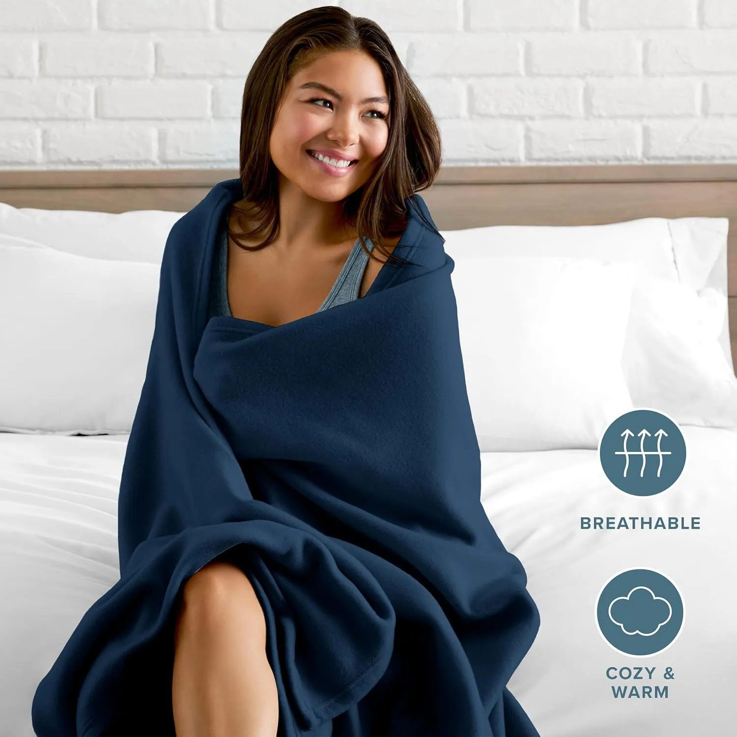 Bare Home Polar Fleece Blanket - Full/Queen - Dark Blue - Warm & Cozy - Premium Fleece - Throw for Bed, Sofa, Camping, Travel and Cold Nights - Lightweight Blanket (Full/Queen, Dark Blue)