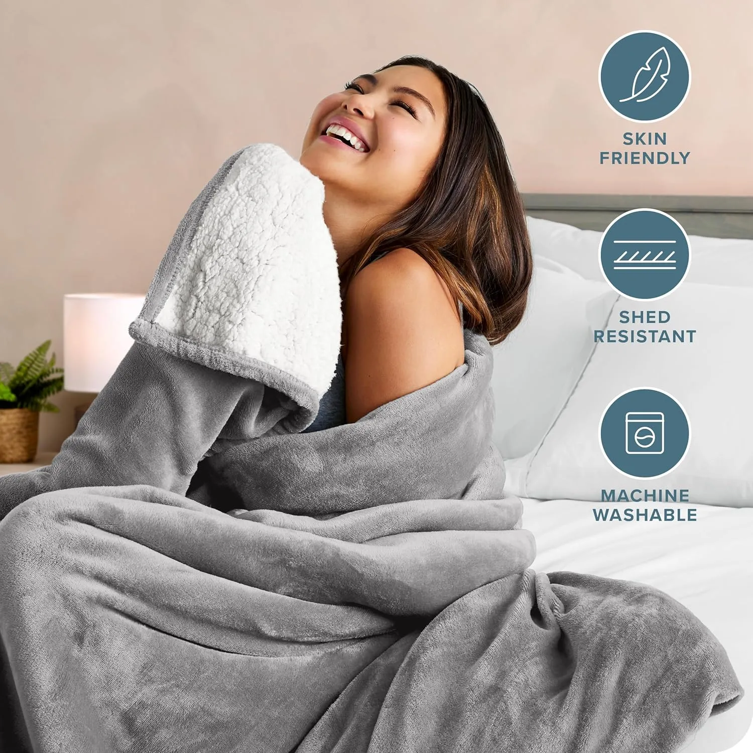Bare Home Sherpa Fleece Blanket - Extra Long - Blanket for Bed, Sofa, Couch, Camping, Travel, and Gifts - Warm & Lightweight - Fluffy & Soft - Reversible (Twin/Twin XL, Light Grey)