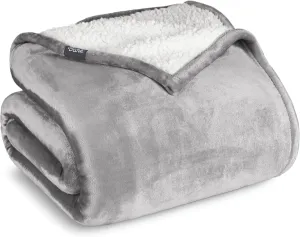 Bare Home Sherpa Fleece Blanket - Extra Long - Blanket for Bed, Sofa, Couch, Camping, Travel, and Gifts - Warm & Lightweight - Fluffy & Soft - Reversible (Twin/Twin XL, Light Grey)
