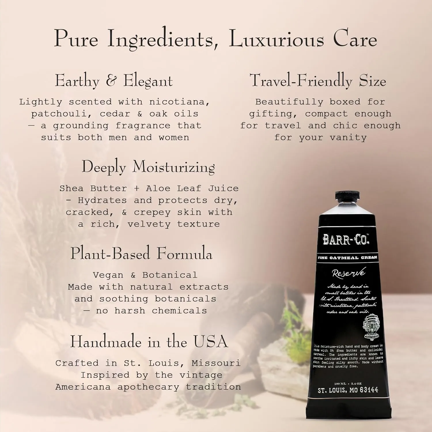 BARR-CO. Reserve Hand & Body Cream, Woody Patchouli & Nicotene Aroma, Body Cream for Dry Cracked Skin, Suitable for Aging Crepey Skin, Moisturizing Shea Butter Cream, 3.4 oz