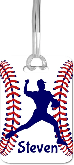 Baseball Pitcher Gifts for Boys, Personalized Bag Tag with Name, Christmas Stocking Stuffer, Sports Present Idea, Luggage Accessory