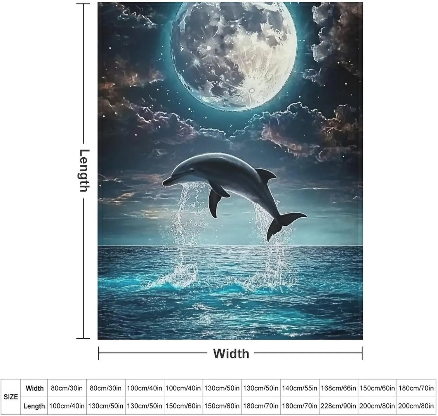 Beach Jumping Sea Moon Black Ultra Soft Flannel Fleece Bed Blankets Lightweight Cozy Throw Blanket Room Decor for Couch Sofa Bedroom Adults Bedding Lightweight Cozy Blanket 50"x60"