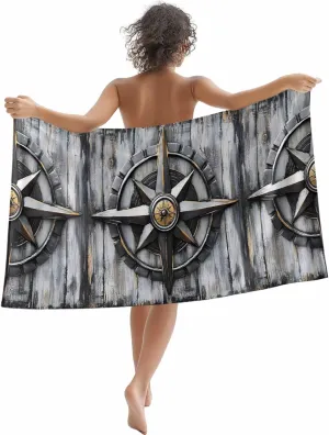 Beach Towel Compass Retro Wood Board Towels for Beach, Bath, Pool, Gym, Yoga-Lightweight, Quick Dry Oversized Beach Towel - Compact Travel Towel 31x63 inch
