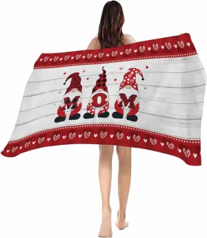 Beach Towel Mother's Day Gnome Bath Pool Towels Rustic Wood Red Buffalo Check Sand Free Blanket Quick Dry Lightweight Travel Blankets for Adults Gifts 31x62in