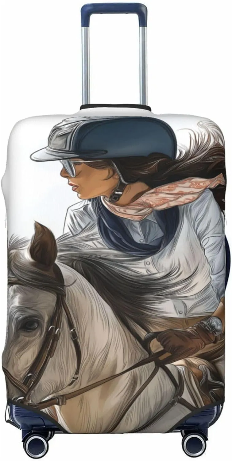 Beautiful Girl Riding On Horseback Elastic Travel Luggage Covers Dustproof Scratch-Resistant Suitcase Protector Fit 22-24 Inch