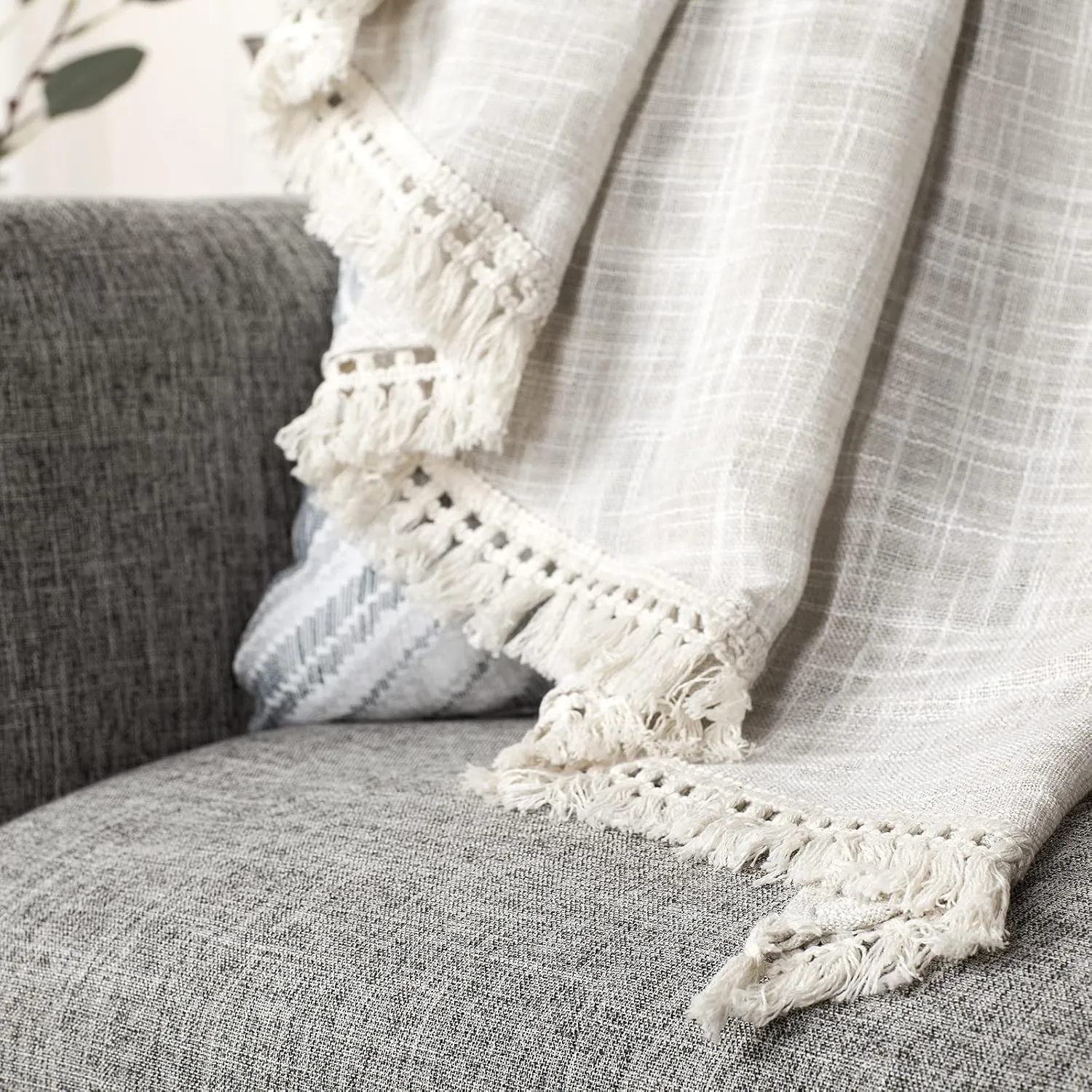 Beda Home Tassel-Linen-Textured-Swag-Curtain-Valance for Farmhouses’-Kitchen; Rustic-Short-Swag-Topper for Small-Windows Bedroom Privacy Added Rod-Pocket Design(Nature, 52Wx18L - 1PC)