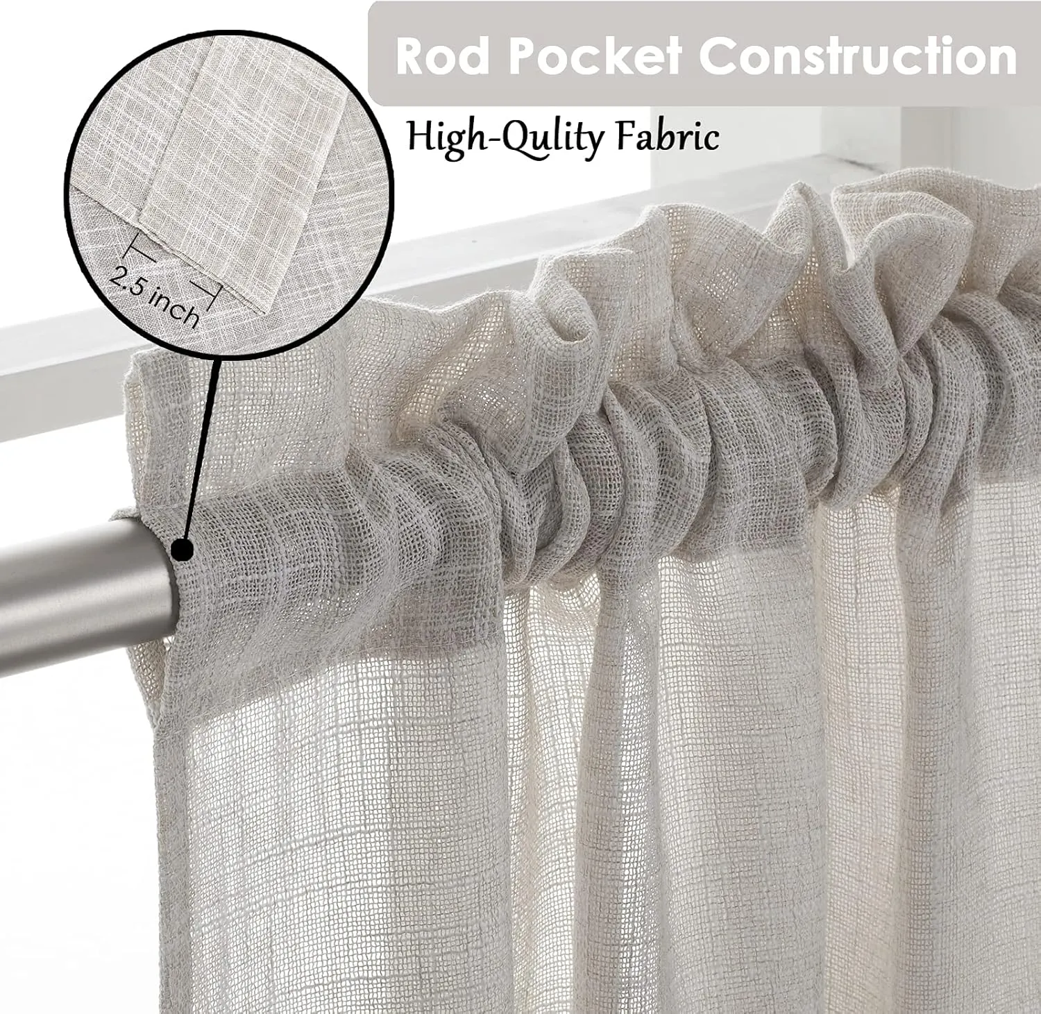Beda Home Tassel-Linen-Textured-Swag-Curtain-Valance for Farmhouses’-Kitchen; Rustic-Short-Swag-Topper for Small-Windows Bedroom Privacy Added Rod-Pocket Design(Nature, 52Wx18L - 1PC)