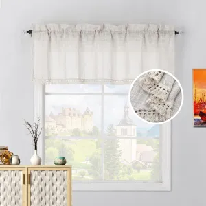 Beda Home Tassel-Linen-Textured-Swag-Curtain-Valance for Farmhouses’-Kitchen; Rustic-Short-Swag-Topper for Small-Windows Bedroom Privacy Added Rod-Pocket Design(Nature, 52Wx18L - 1PC)