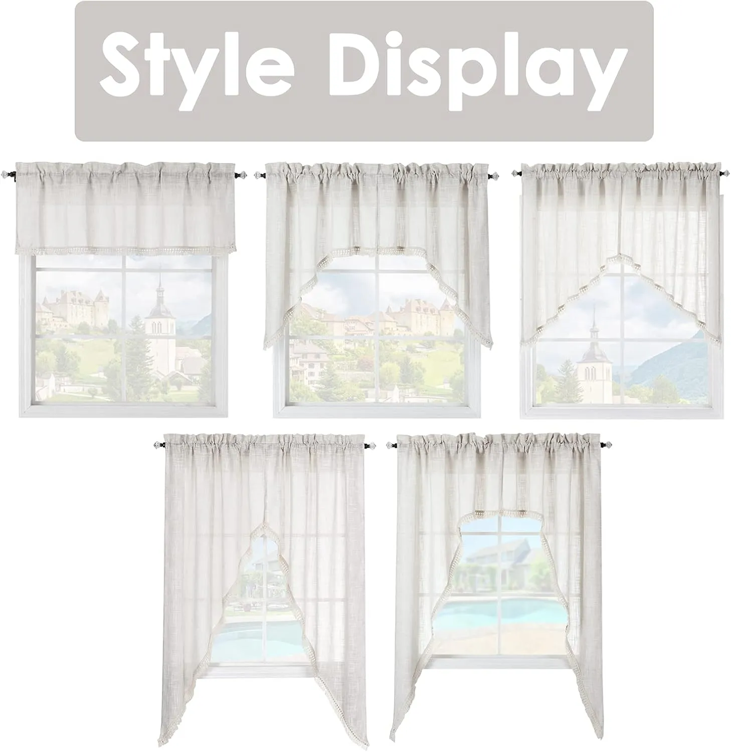 Beda Home Tassel-Linen-Textured-Swag-Curtain-Valance for Farmhouses’-Kitchen; Rustic-Short-Swag-Topper for Small-Windows Bedroom Privacy Added Rod-Pocket Design(Nature, 52Wx18L - 1PC)