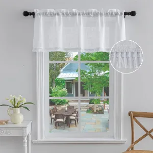 Beda Home Tassel-Linen-Textured-Swag-Curtain-Valance for Farmhouses’-Kitchen; Rustic-Short-Swag-Topper for Small-Windows Bedroom Privacy Added Rod-Pocket Design(White, 52Wx18L - 1PC)