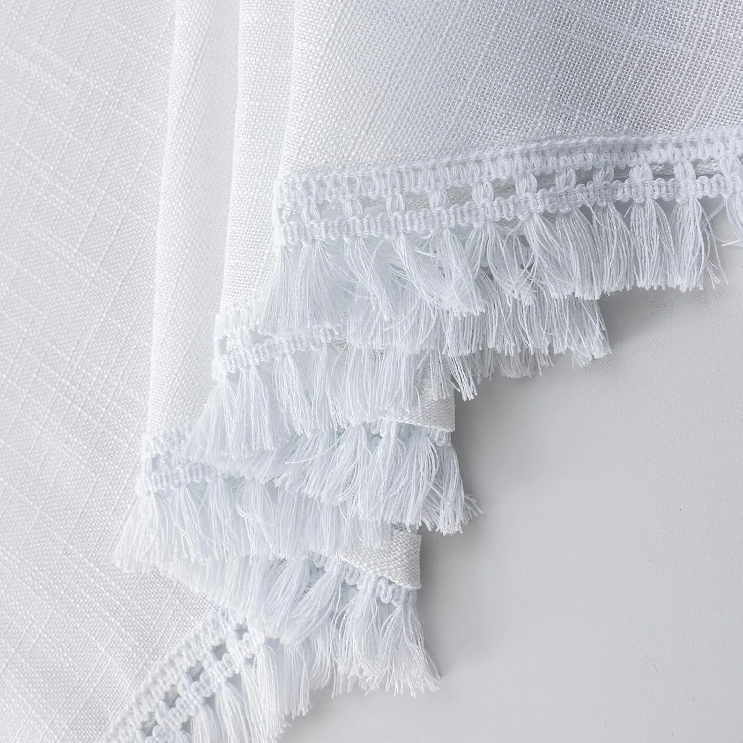 Beda Home Tassel-Linen-Textured-Swag-Curtain-Valance for Farmhouses’-Kitchen; Rustic-Short-Swag-Topper for Small-Windows Bedroom Privacy Added Rod-Pocket Design(White, 52Wx18L - 1PC)