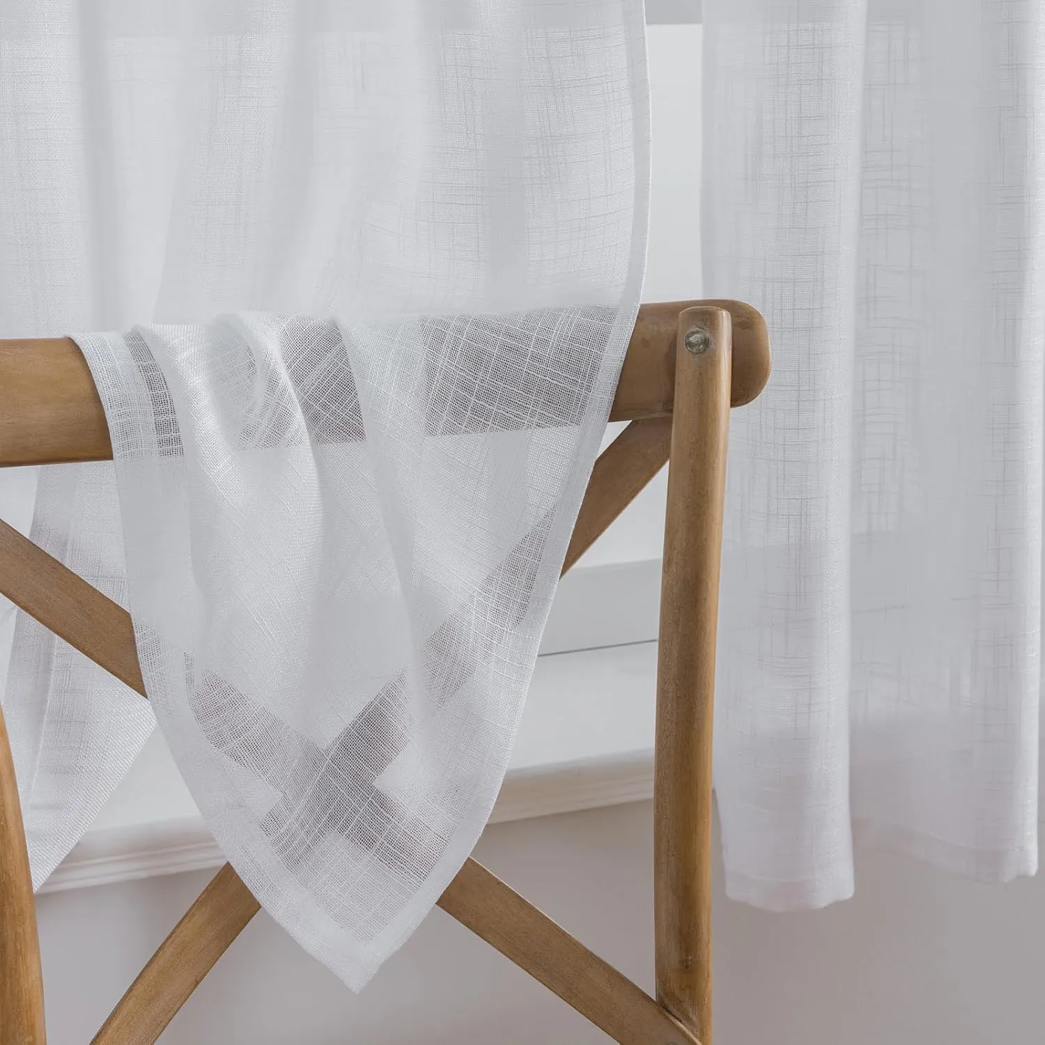 Beda Home Tassel-Linen-Textured-Swag-Curtain-Valance for Farmhouses’-Kitchen; Rustic-Short-Swag-Topper for Small-Windows Bedroom Privacy Added Rod-Pocket Design(White, 52Wx18L - 1PC)