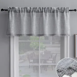 Beda Home Tassel Linen Textured Swag Valance for Farmhouses’ Kitchen; Light Filtering Rustic Short Swag Topper for Small Windows Bedroom Privacy Added Rod Pocket Design, Grey, 52Wx18L - 1PC