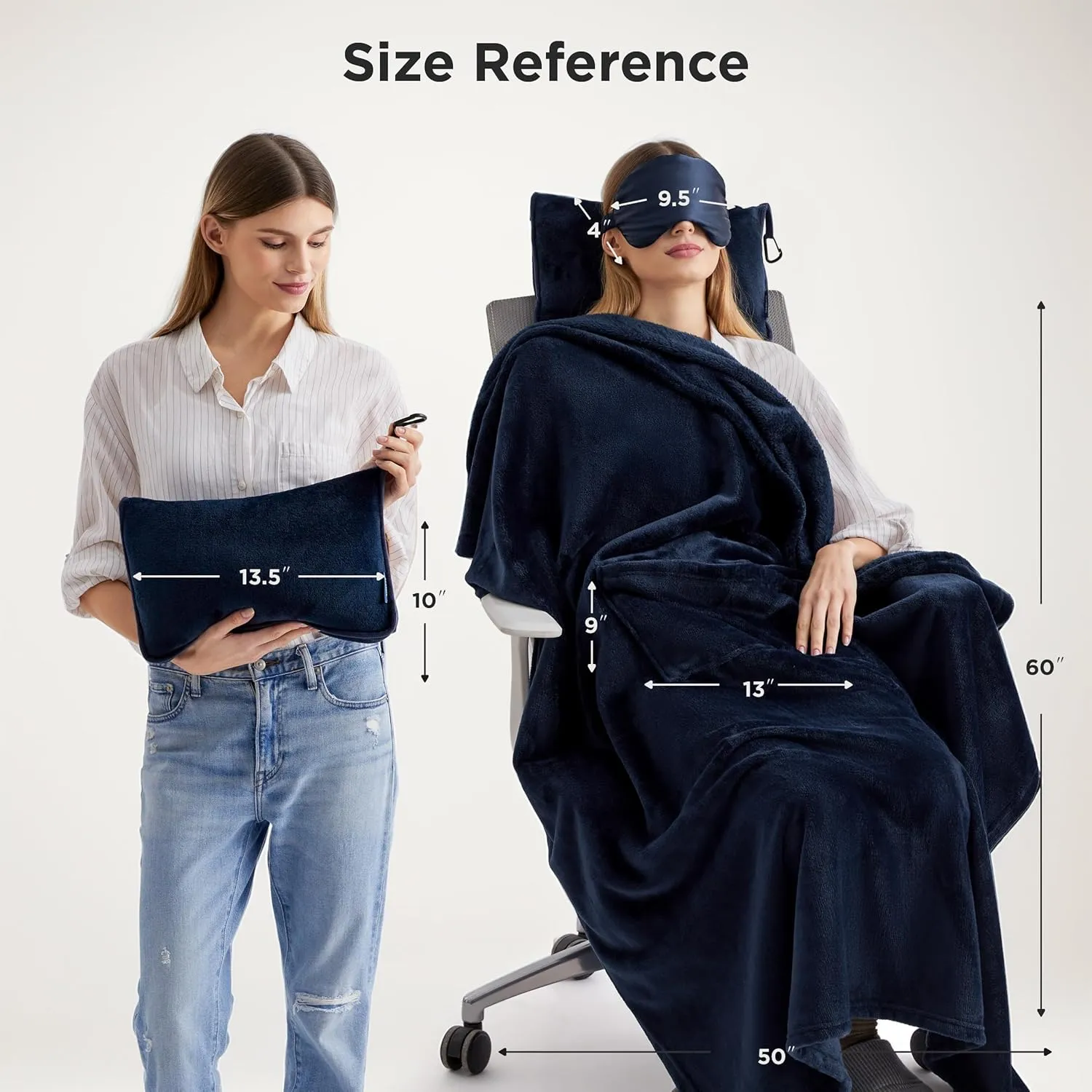 Bedsure Travel Blanket Airplane Compact with Storage Bag, Packable Blanket with Eye Mask, Lightweight 3-in-1 Travel Essentials, Functioned as Pillow for Airplane Comfort and Warmth, Navy