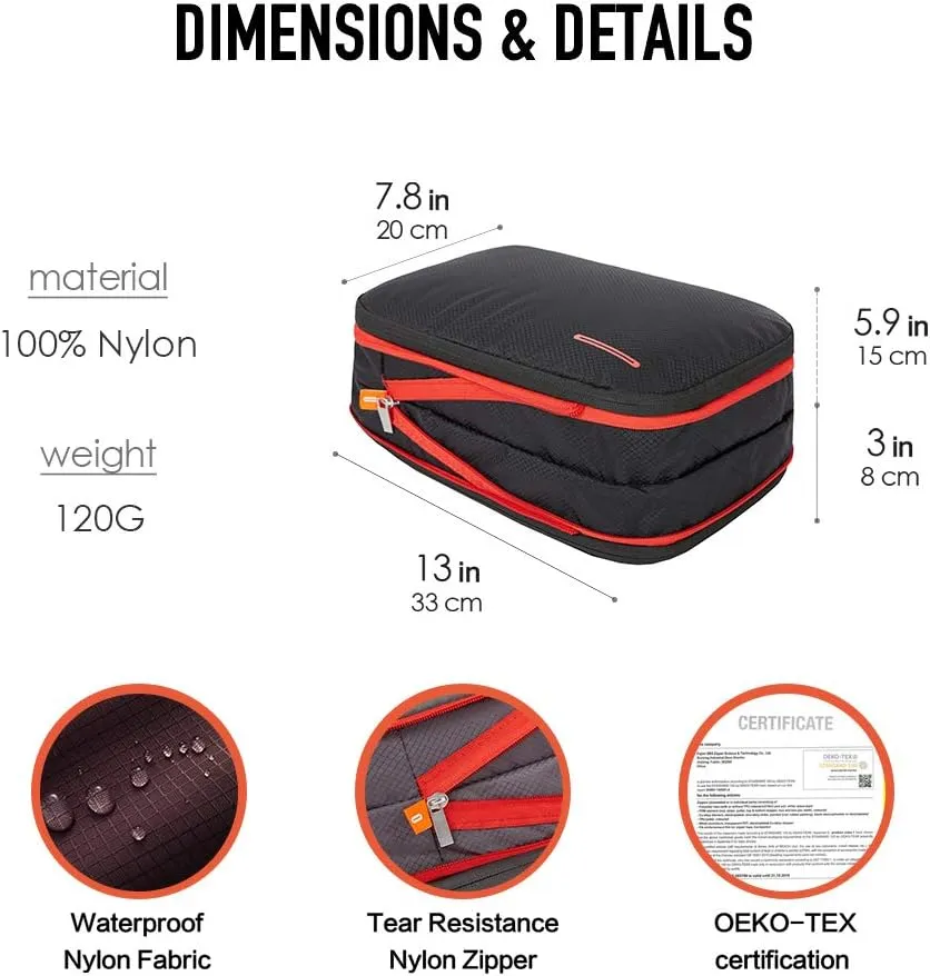 BeeNesting Waterproof Compression Packing Cubes 5/6/8 sets, Large Travel Packing organizers for Carry on Luggage, 2 Sides Expandable Storage Bags (Dark Green, 9L)