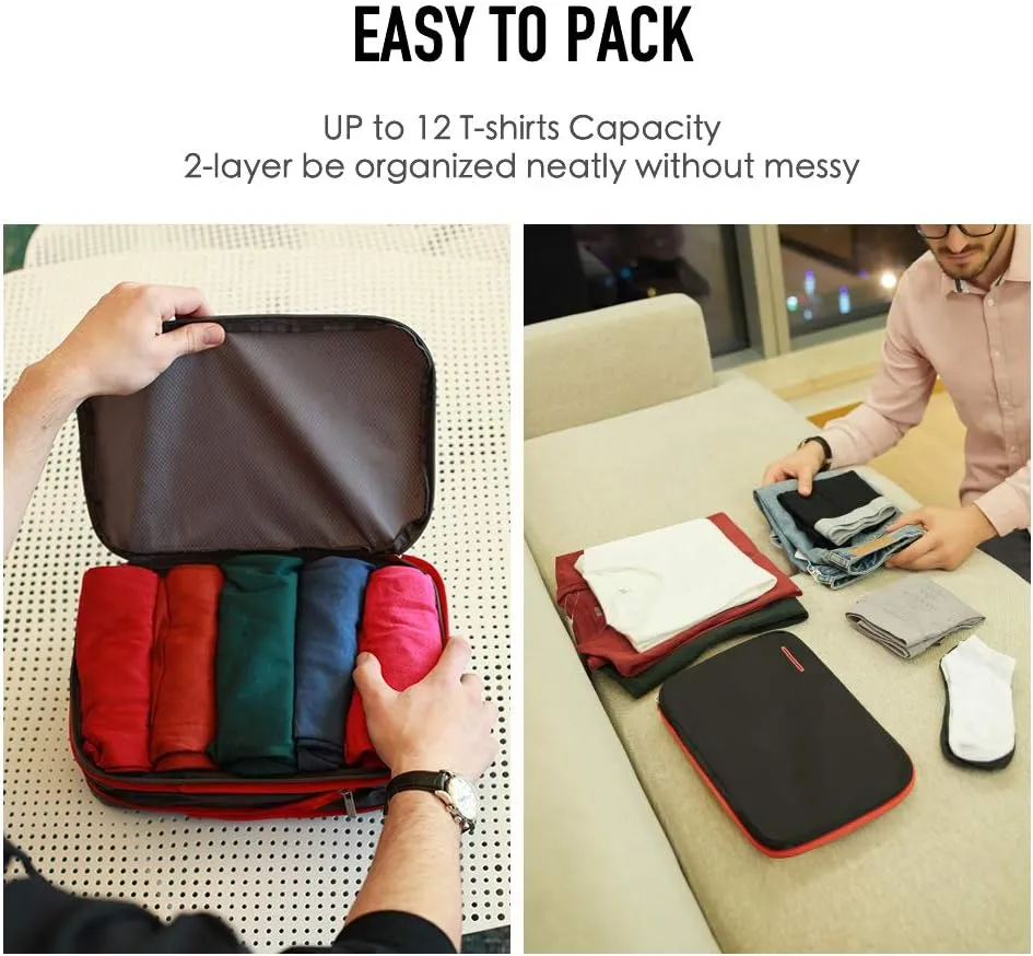 BeeNesting Waterproof Compression Packing Cubes 5/6/8 sets, Large Travel Packing organizers for Carry on Luggage, 2 Sides Expandable Storage Bags (Dark Green, 9L)