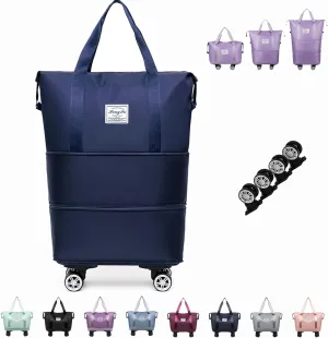 Beente Travel Bag With Wheels, 2025 New Large Capacity Travel Bag - Universal Wheel Removable Silent, Expandable Foldable Carry-On Luggage Bags, For Travel (Dark Blue)
