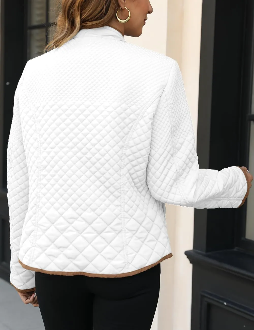 Bellivera Women's Stand Collar Lightweight Quilted Puffer Jacket Padded Zip Coat for Spring and Winter