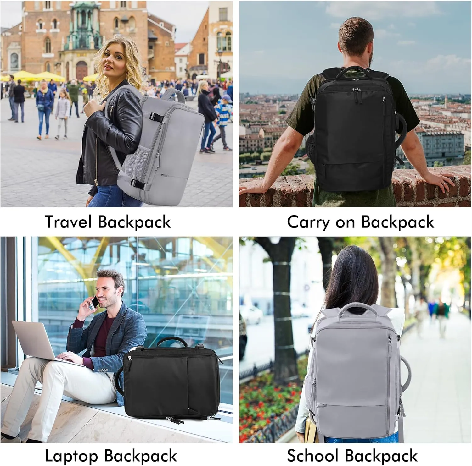 Beraliy Large Travel Backpack, Airline Approved Carry On Backpack, 16 Laptop Backpack,Waterproof Personal Item Bag, Business Hiking Weekender Overnight Bag, Dark Gray