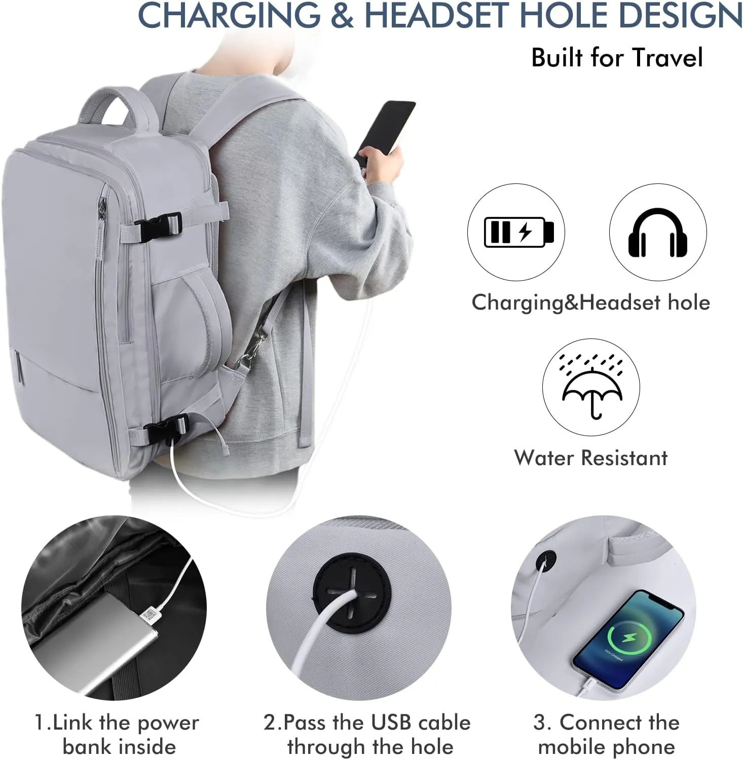 Beraliy Large Travel Backpack, Airline Approved Carry On Backpack, 16 Laptop Backpack,Waterproof Personal Item Bag, Business Hiking Weekender Overnight Bag, Dark Gray