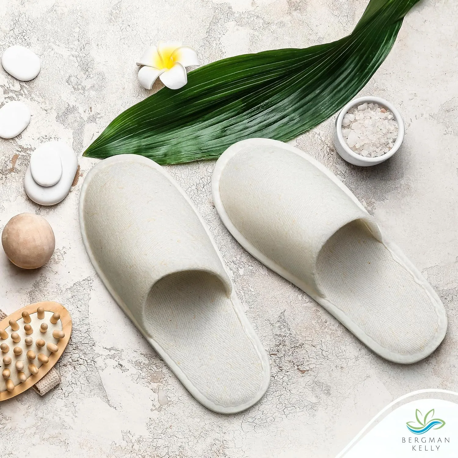 BERGMAN KELLY - Spa Slippers - Eco-Friendly & 100% Biodegradable Disposable Indoor House Slippers - Closed Toe House Shoes for Men & Women - Value Pack Hotel Indoor Shoes for Guests - Washable