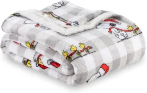 Berkshire Blanket Peanuts® Sherpa Blanket, 480gsm Warm Reversible Heavy Thick Blanket for Couch, Bed & Travel (Warm Snoopy Grey, King Size 90" x 108")