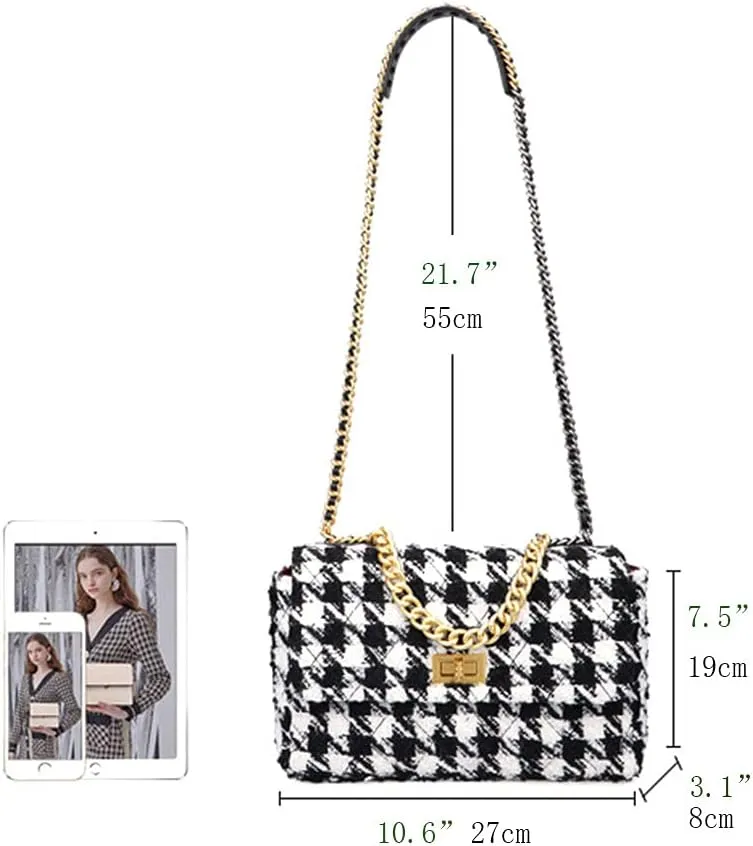 BERTY·PUYI PU Leather Black And White Houndstooth Ladies Shoulder Bag Autumn And Winter Fashion Woolen Cloth Crossbody Bag