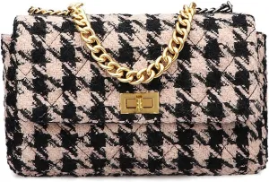 BERTY·PUYI PU Leather Black And White Houndstooth Ladies Shoulder Bag Autumn And Winter Fashion Woolen Cloth Crossbody Bag